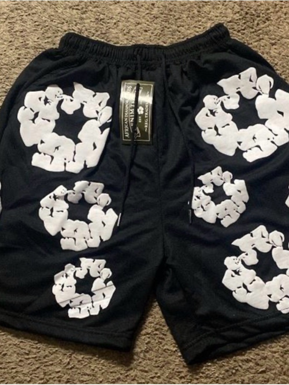 Kids Black Graphic Floral Circle Shorts